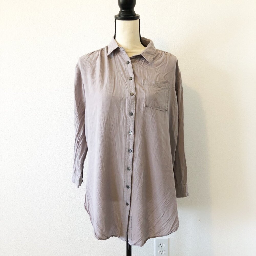 CARLY JEAN CJLA Purple Button Up Long Sleeve Blouse Top Womens Medium